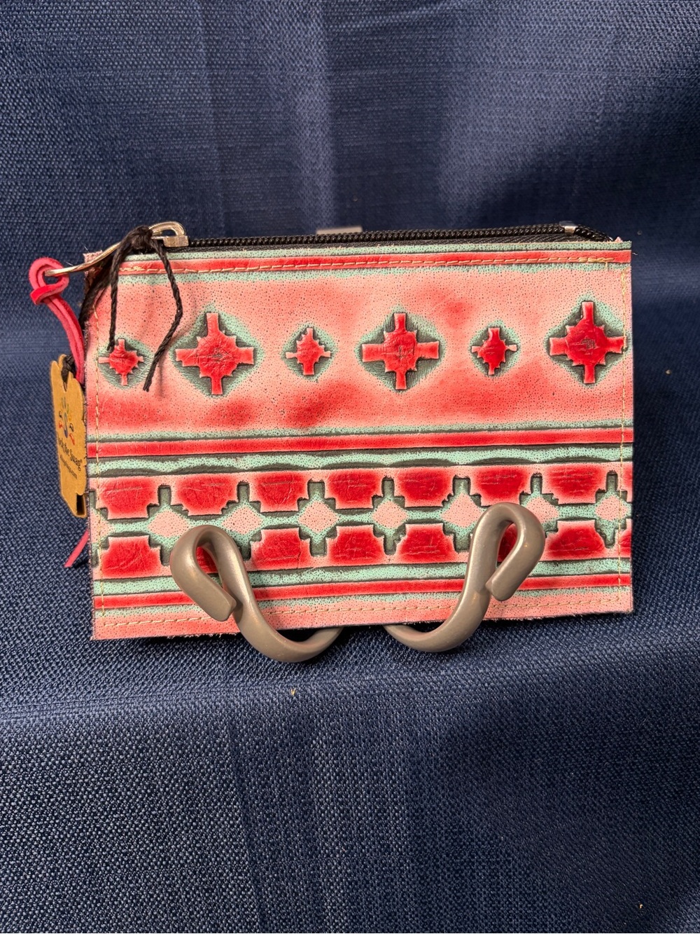 Women’s Pink Red Leather Zip Pouch